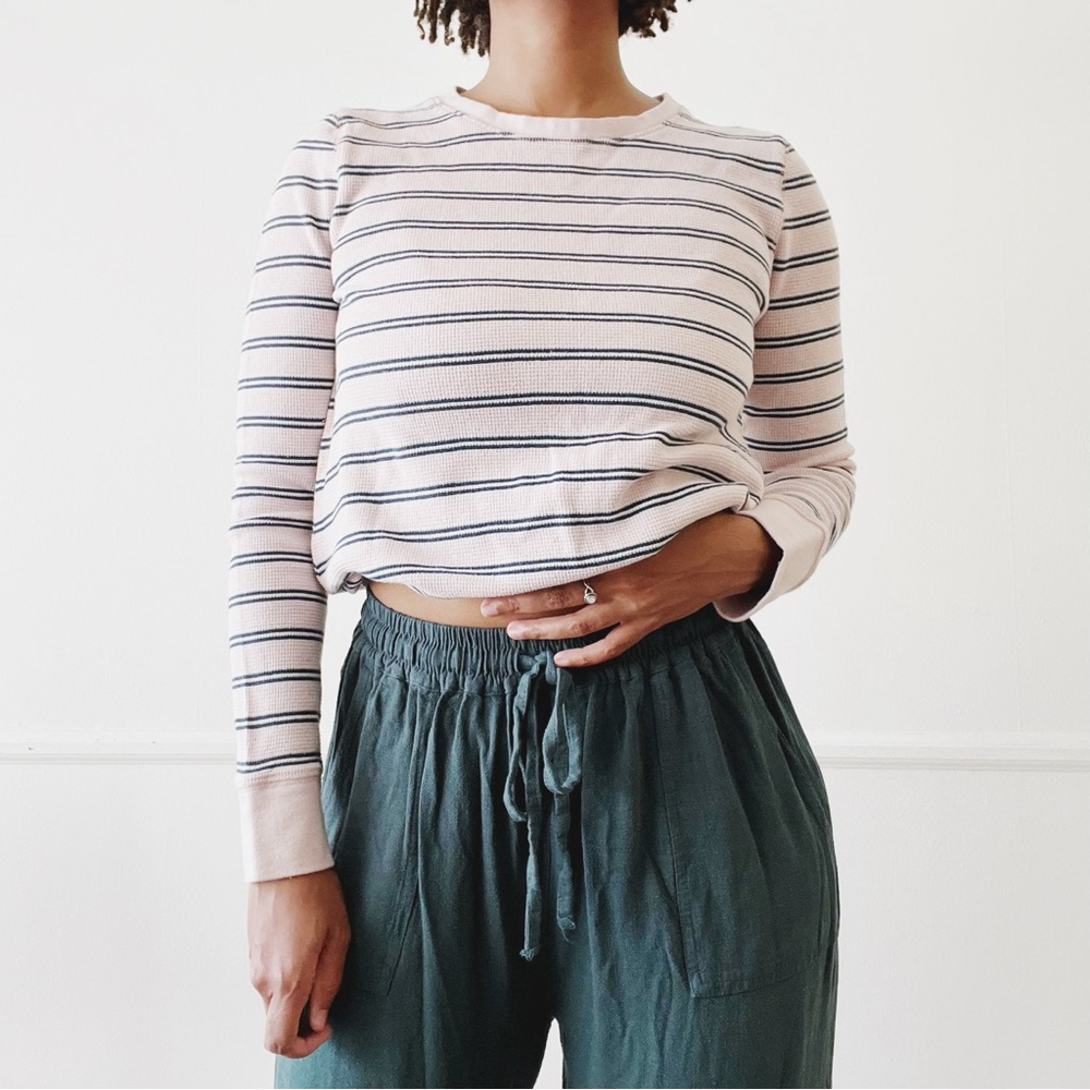 Dickies pink and black striped thermal long sleeve crewneck shirt